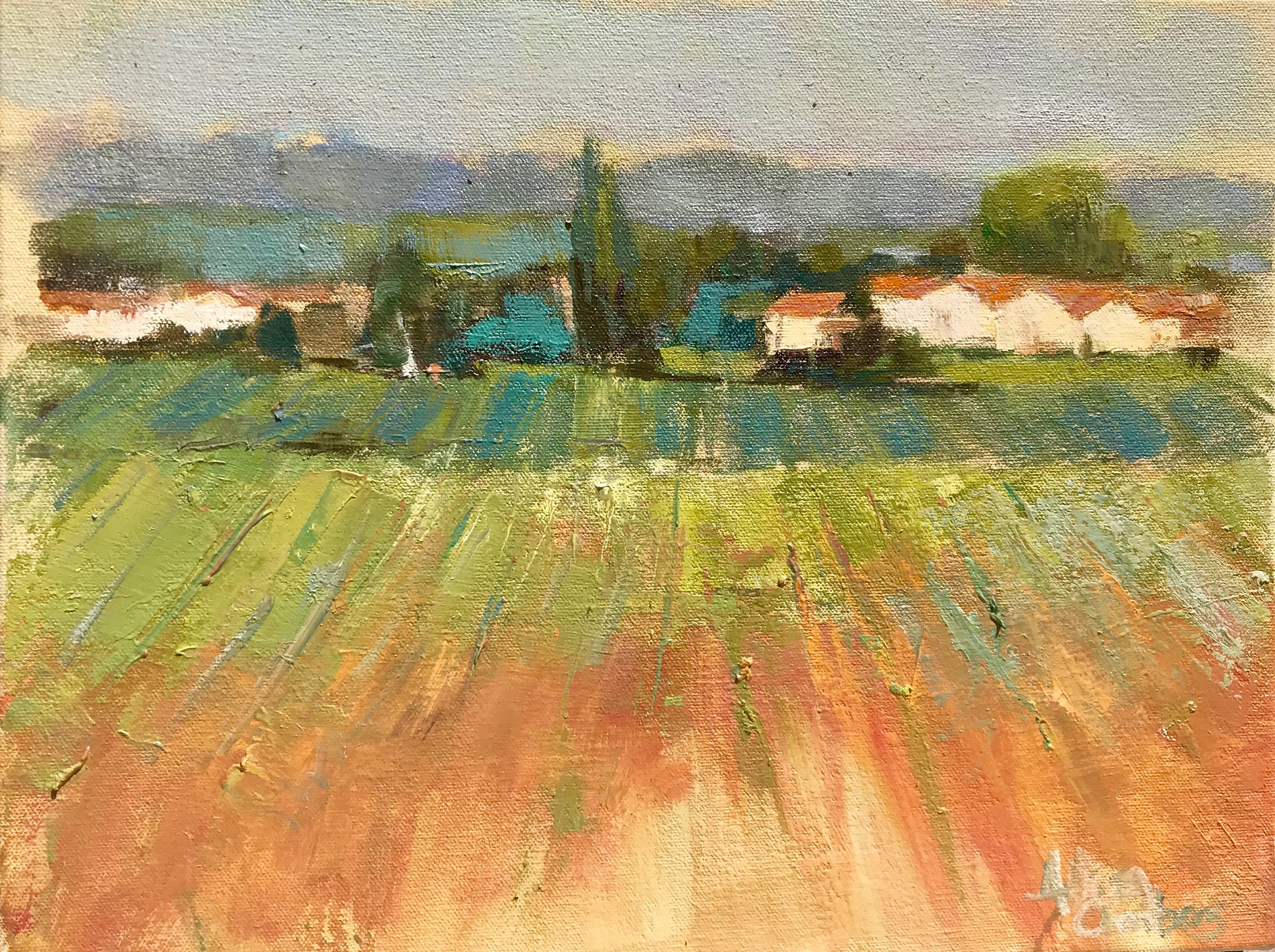 Allison Chambers Landscape Painting - Vinesin Avignon, Petite Impressionist South of France Painting