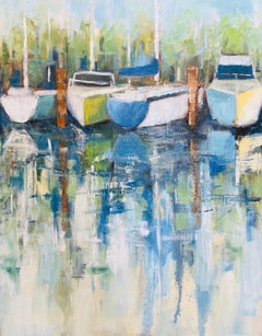 Waiting Patiently by Allison Chambers, Petite Framed Impressionist Boat Painting