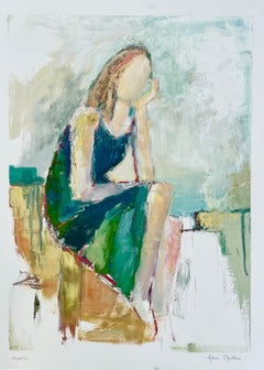 Wistful by Allison Chambers, Figurative Impressionist Painting on Paper