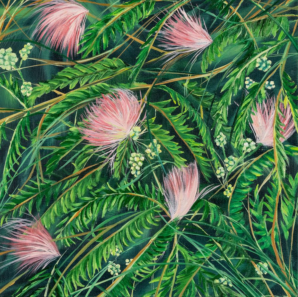 Albizia Julibrissin Study, botanical, floral  - Painting by Allison Green