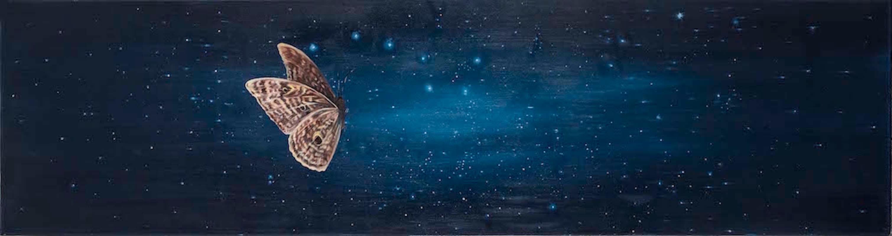 Allison Green Landscape Painting - Celestial Navigation, butterfly, outer space