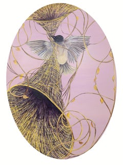 Dream Weavers (Blush), Oil on oval wood panel 