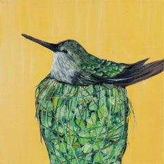 Female Hummingbird Study, botanical, green and yellow
