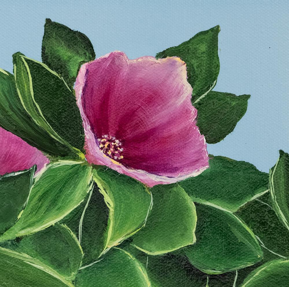 Pink Dune Flowers Study, botanical, floral, green and pink - Painting by Allison Green