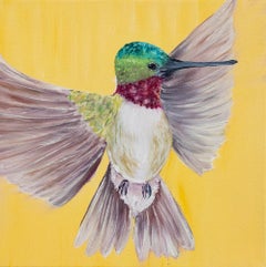 Ruby Throated Hummingbird Study, botanical, green and yellow