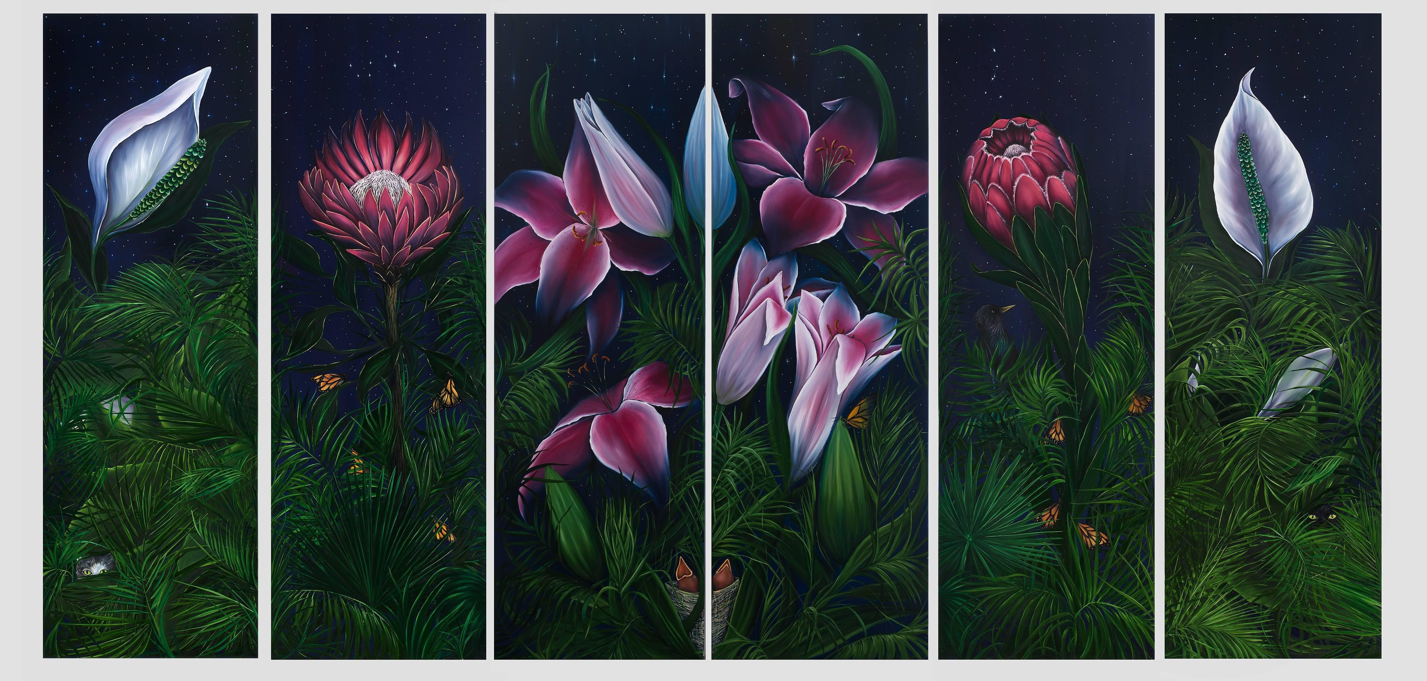 Figurative Painting di Allison Green - Il giardino notturno