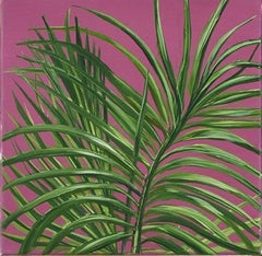 Tropical Study 3, oil on canvas, 10 x 10 inches. Plant painting, purple