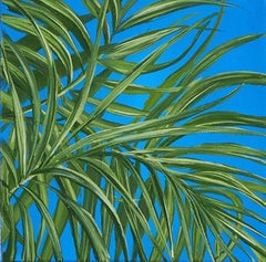 Studio tropicale 4, olio su tela, 10 x 10 pollici. Blu, pittura di piante