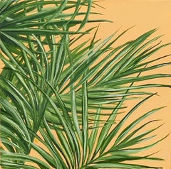 Tropical Study 6, oil on canvas, 10 x 10 inches. Plant painting, yellow