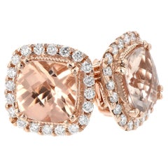 Allison Kaufman 14K Rose Gold Morganite & Diamond Stud Earrings with Pushbacks