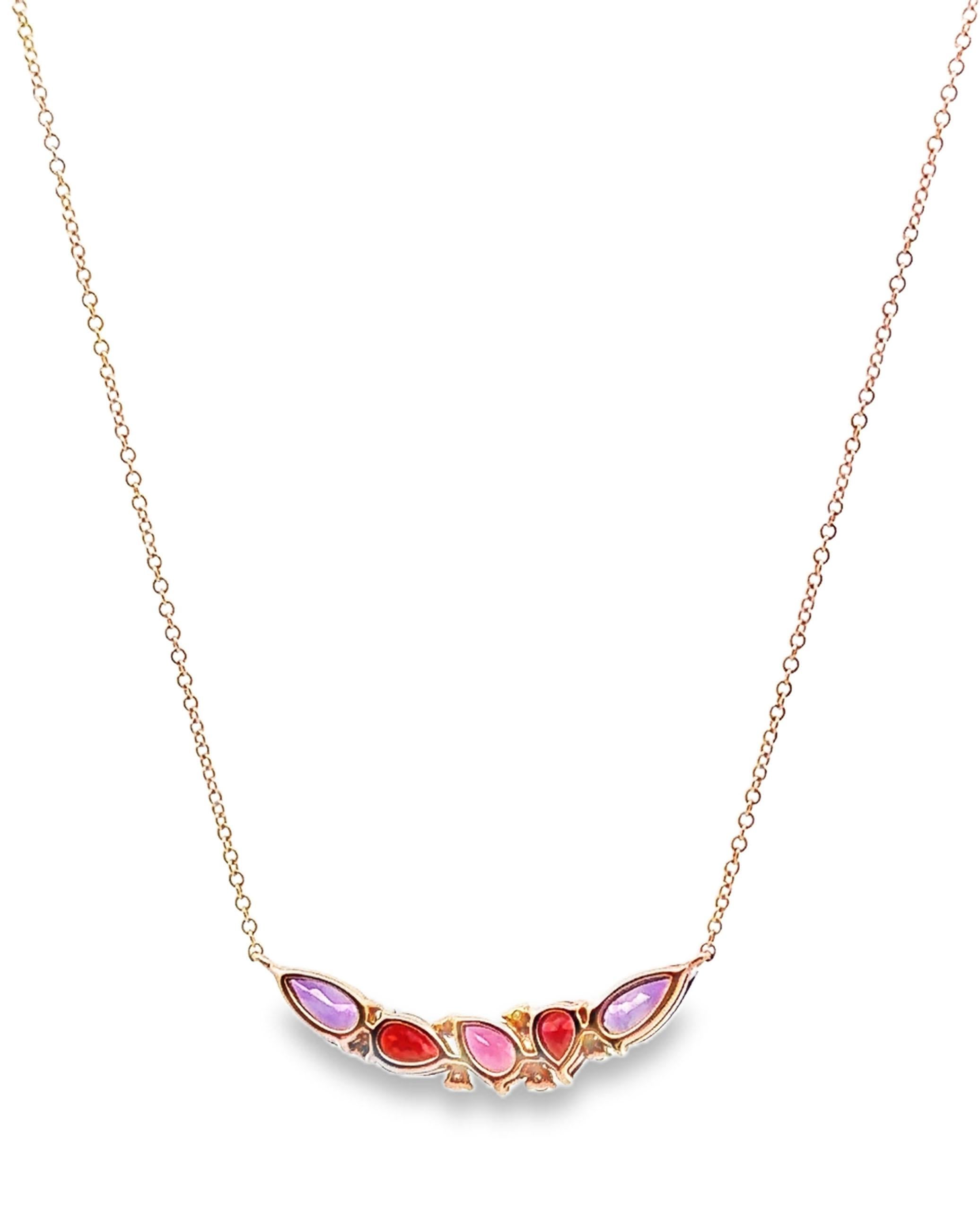Taglio a goccia Allison Kaufman Collana con ciondolo in oro rosa 14K con pietre semipreziose a cascata in vendita