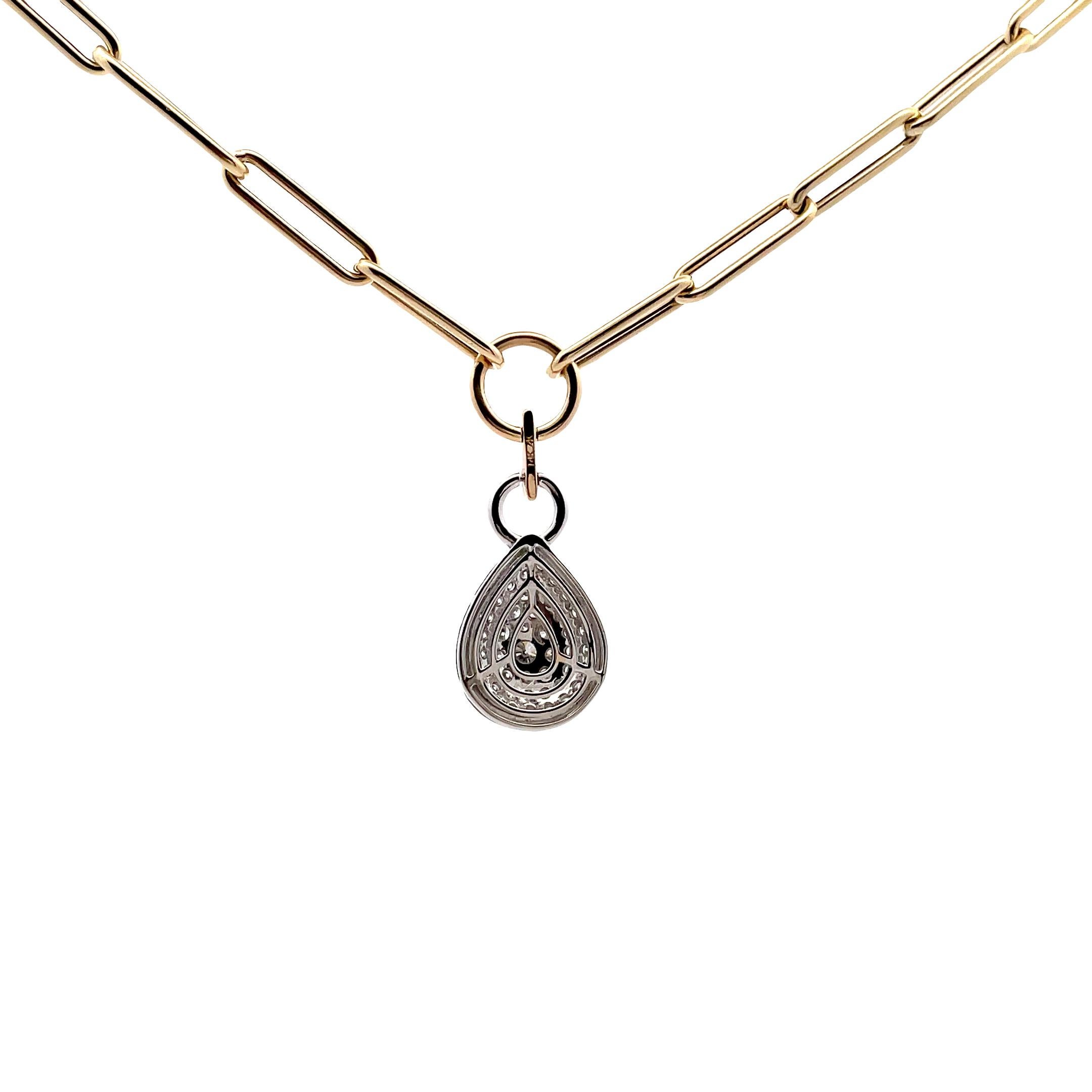 Contemporary Allison Kaufman 14K Two Tone Paperclip Necklace with Tear Drop Diamond Pendant For Sale