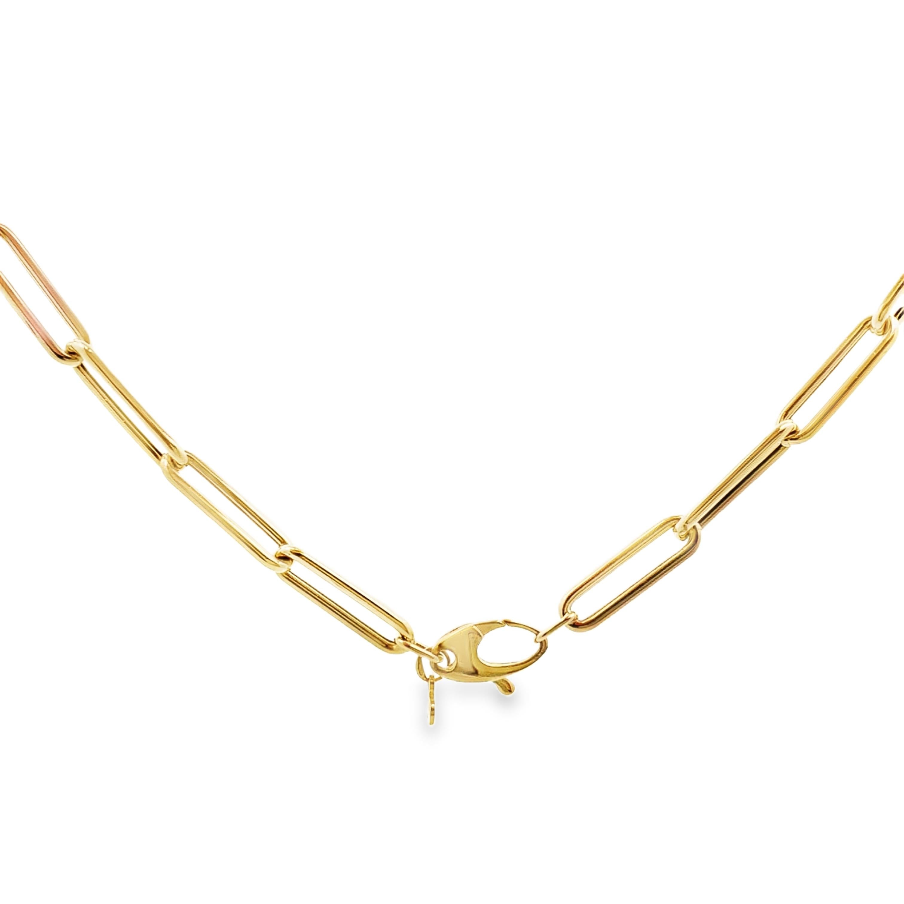 Round Cut Allison Kaufman 14K Two Tone Paperclip Necklace with Tear Drop Diamond Pendant For Sale