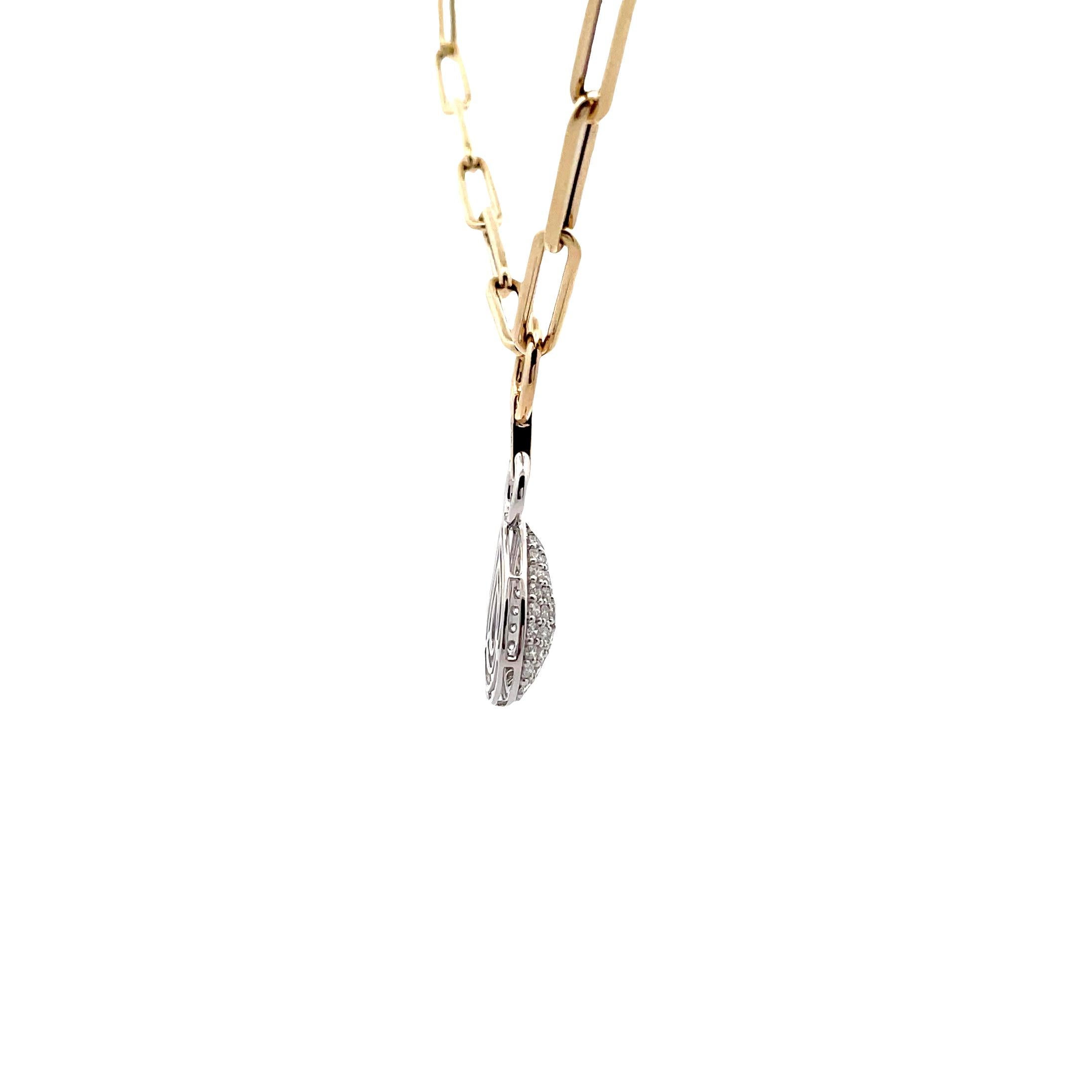 Allison Kaufman 14K Two Tone Paperclip Necklace with Tear Drop Diamond Pendant In New Condition For Sale In Old Tappan, NJ