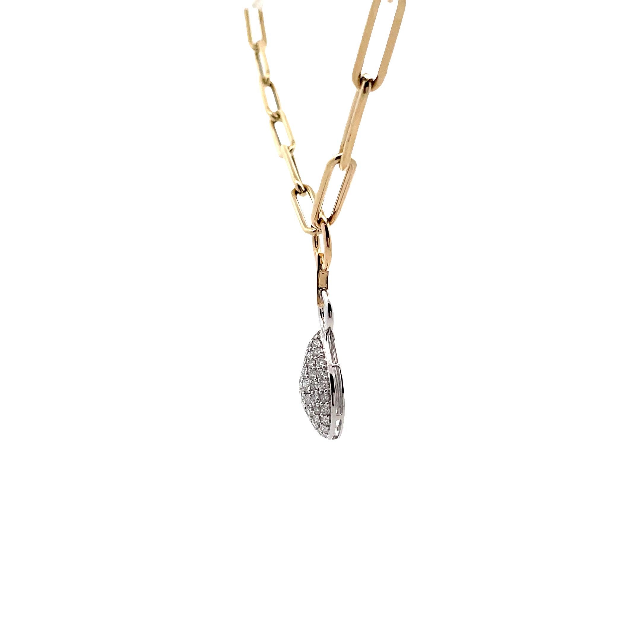 Women's Allison Kaufman 14K Two Tone Paperclip Necklace with Tear Drop Diamond Pendant For Sale