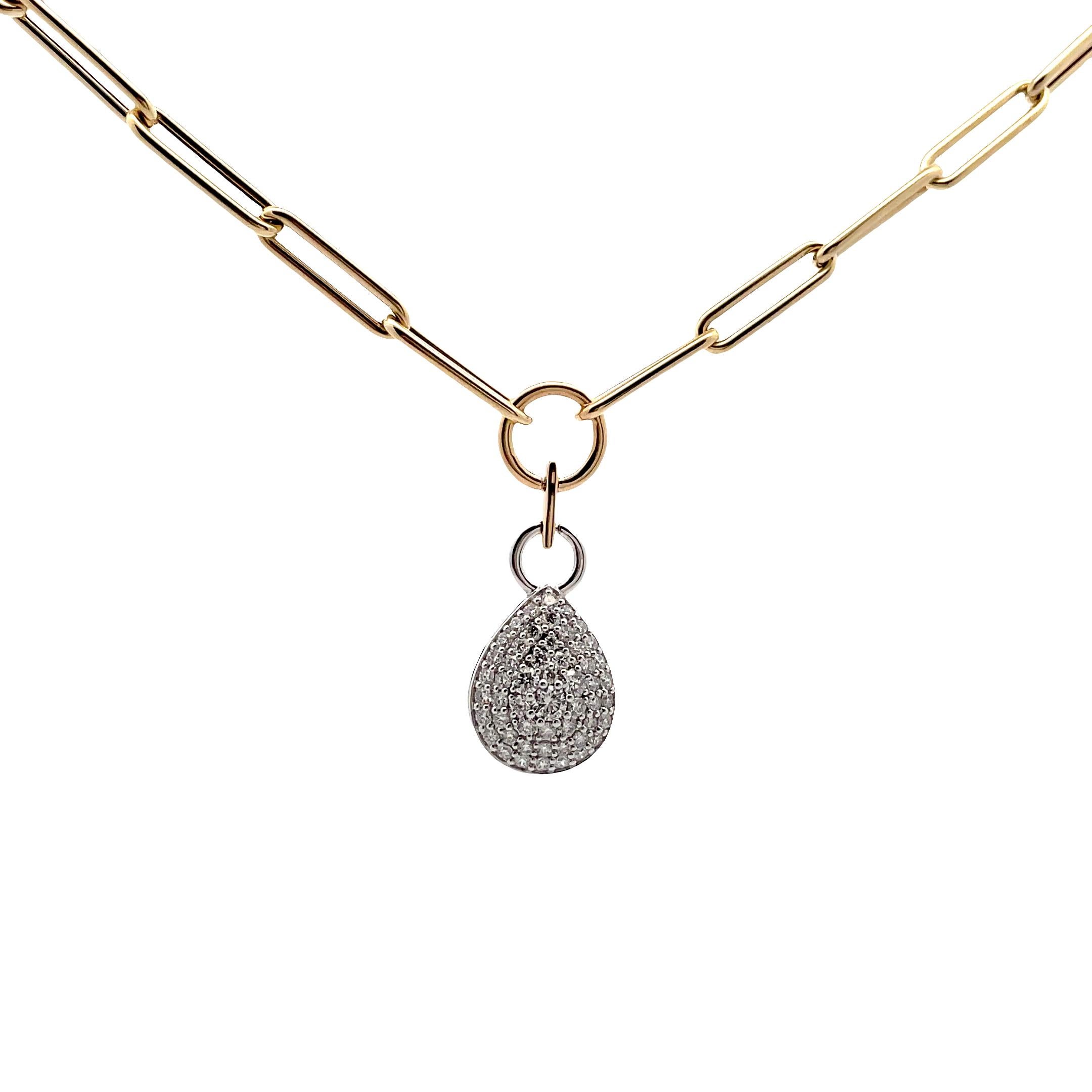 Allison Kaufman 14K Two Tone Paperclip Necklace with Tear Drop Diamond Pendant For Sale 1