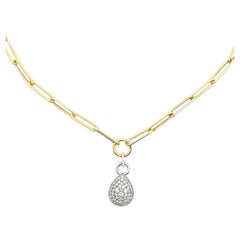 Allison Kaufman 14K Two Tone Paperclip Necklace with Tear Drop Diamond Pendant