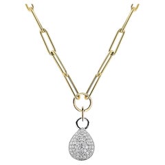 Allison Kaufman 14K Two Tone Paperclip Necklace with Tear Drop Diamond Pendant