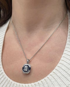 Allison Kaufman 14K White Gold 1.00ct Sapphire & 0.33ct Diamond Pendant Necklace