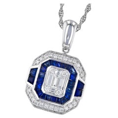 Allison Kaufman 14K White Gold 1.00ct Sapphire & 0.33ct Diamond Pendant Necklace