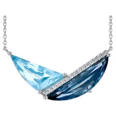 Allison Kaufman 14K Weißgold Blauer Topas Geometrische Halskette Diagonale Diamanten
