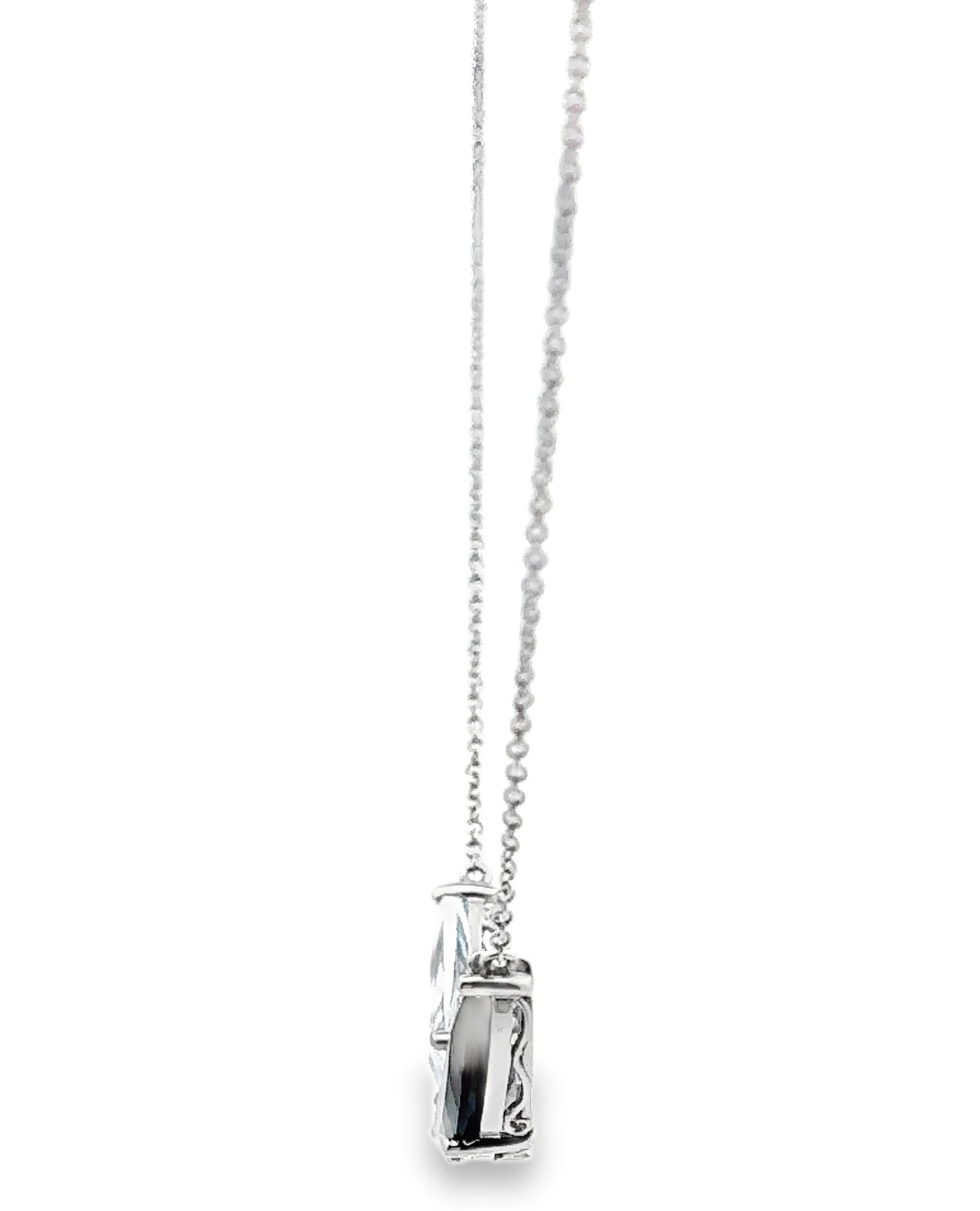 Contemporary Allison Kaufman 14K White Gold Blue Topaz Geometric Necklace Diagonal Diamonds