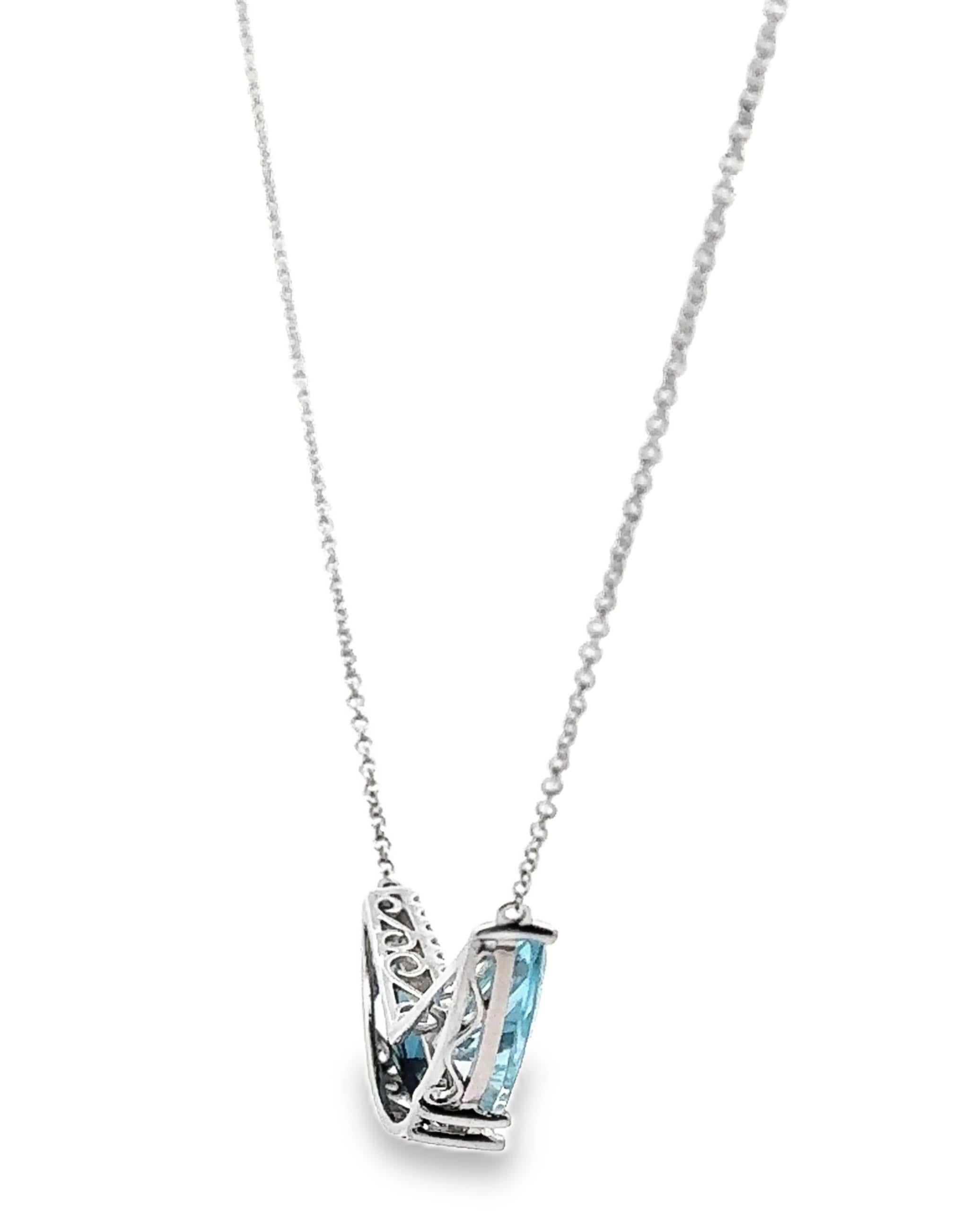 Mixed Cut Allison Kaufman 14K White Gold Blue Topaz Geometric Necklace Diagonal Diamonds