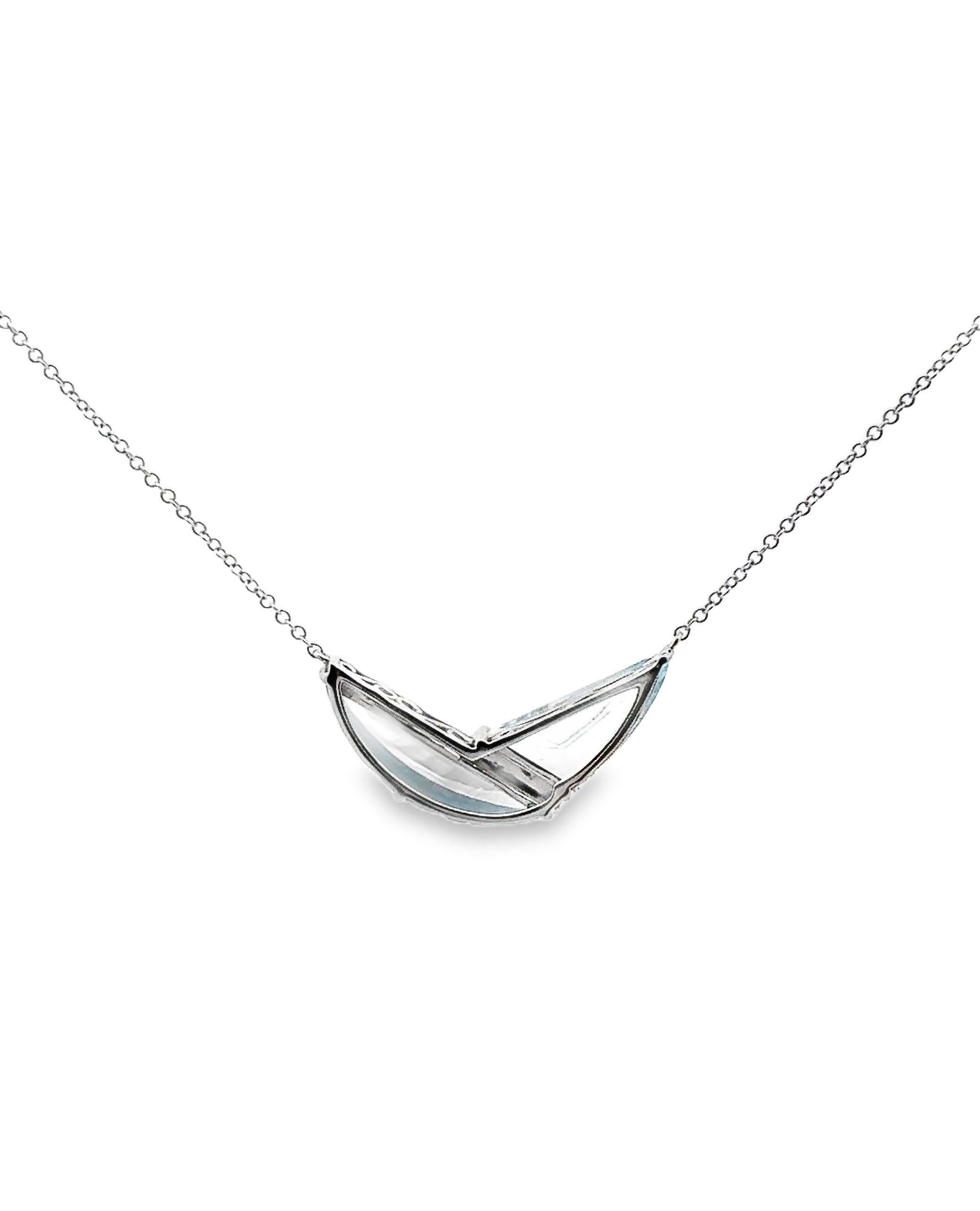 Allison Kaufman 14K White Gold Blue Topaz Geometric Necklace Diagonal Diamonds In New Condition In Old Tappan, NJ