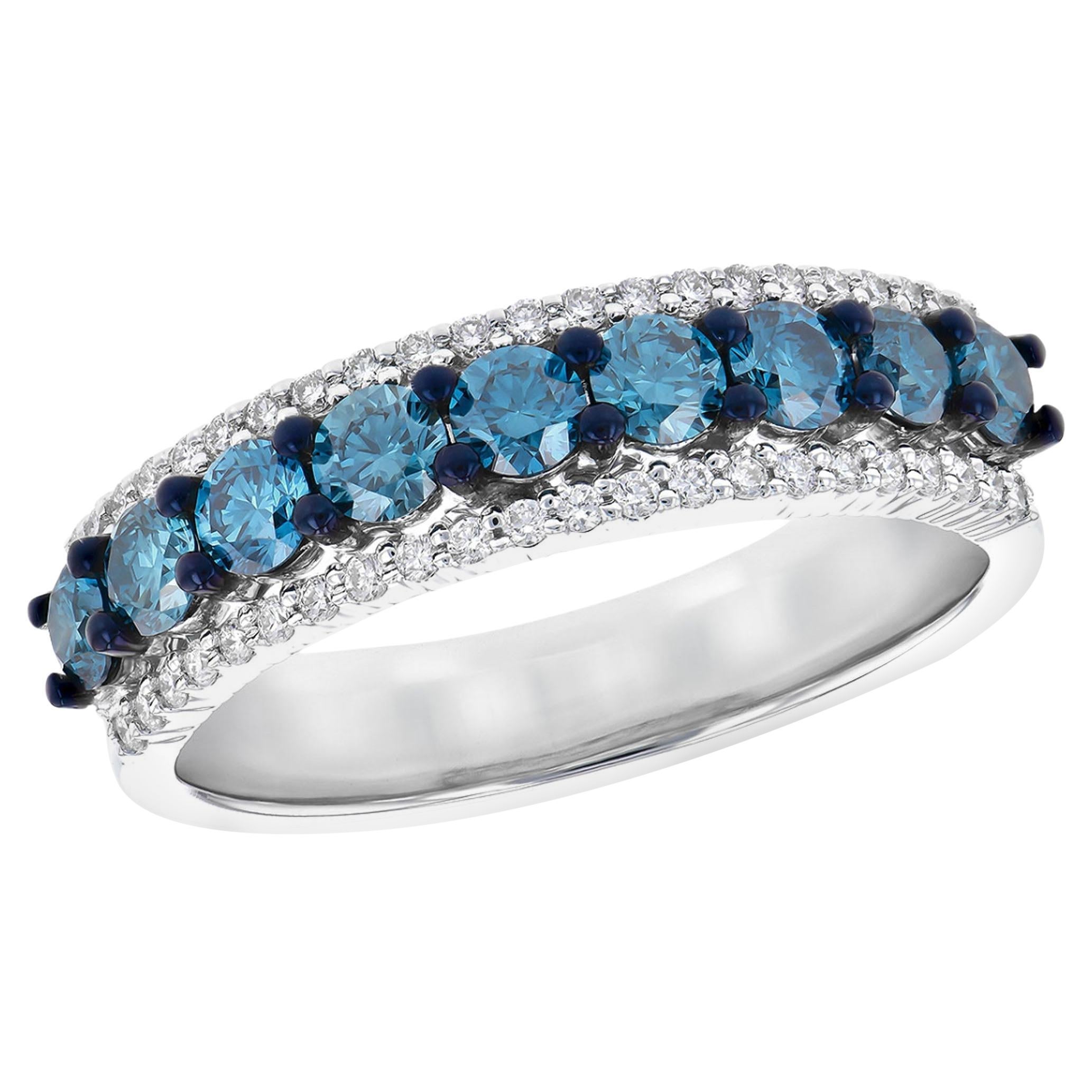 Allison Kaufman Anillo de Diamantes de Oro Blanco de 14 K con Diamantes Azules Tratados