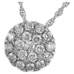 Allison Kaufman 14K White Gold Diamond Circular Pendant Necklace 1.00 Carat Pavé