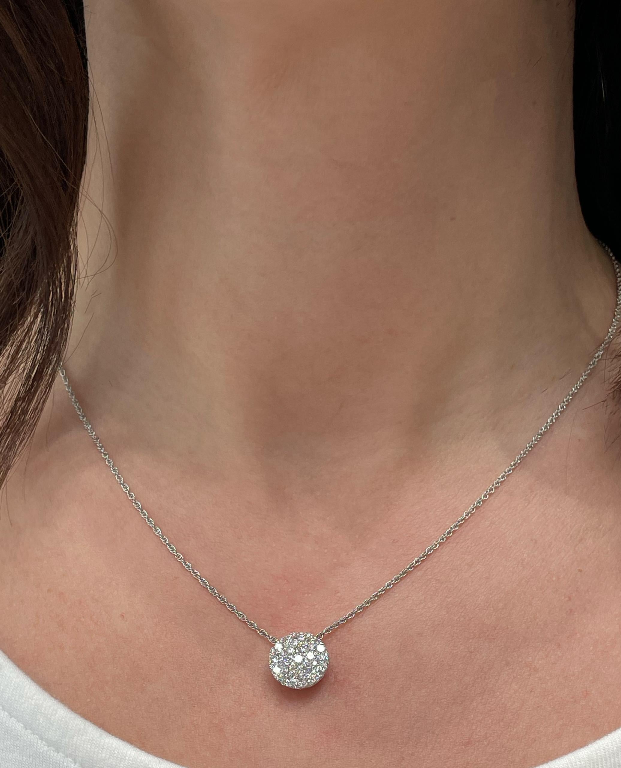 Allison Kaufman 14K white gold pendant necklace with pave set diamonds weighing 1.00 carats total.  

- G color, SI3 clarity