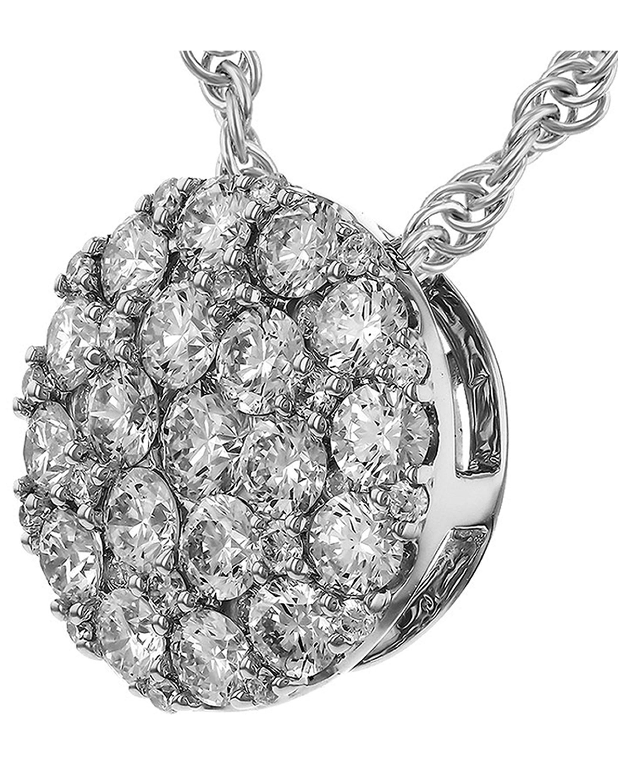 Contemporary Allison Kaufman 14K White Gold Diamond Circular Pendant Necklace, 1.00 Carats For Sale