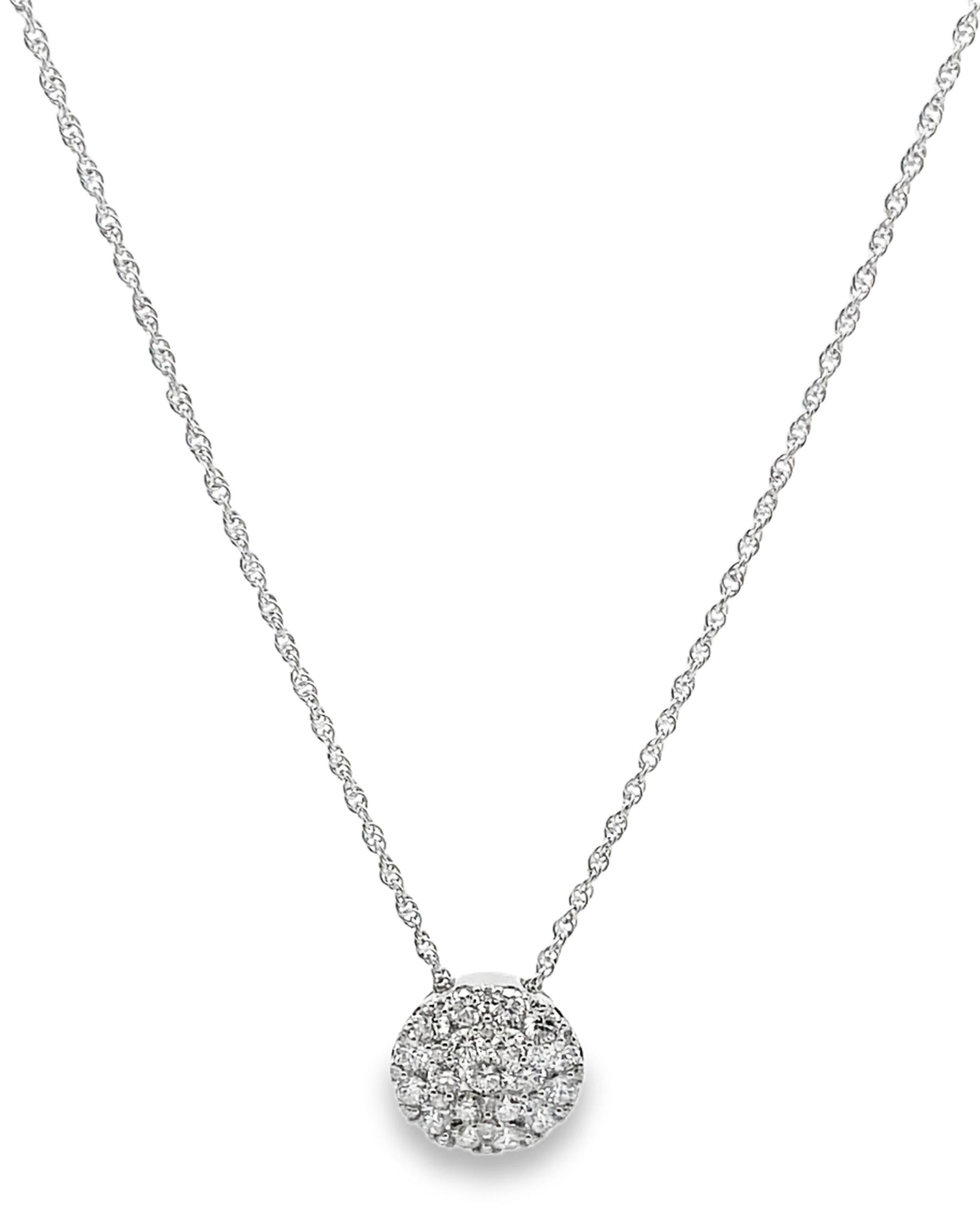 Round Cut Allison Kaufman 14K White Gold Diamond Circular Pendant Necklace, 1.00 Carats For Sale