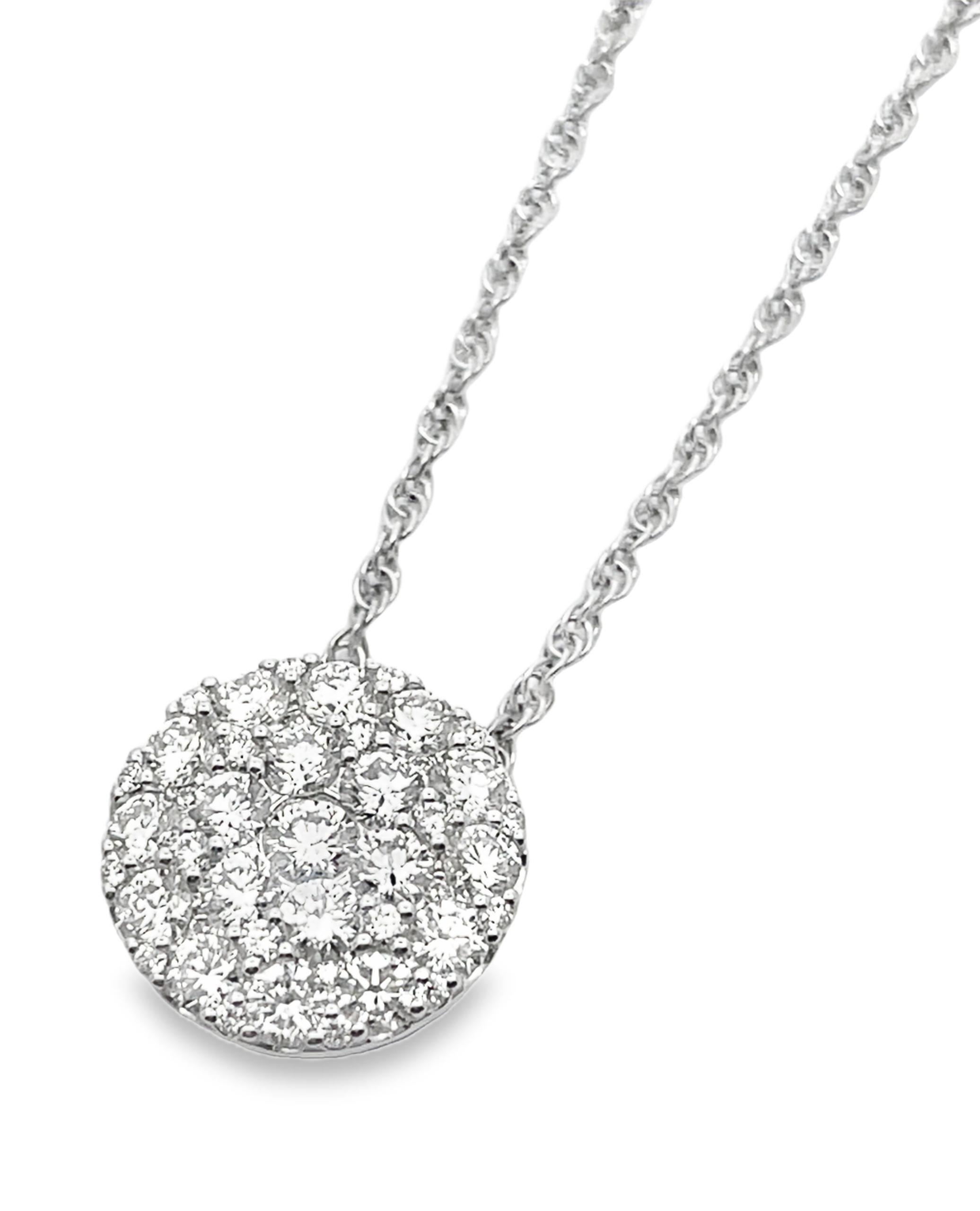Women's Allison Kaufman 14K White Gold Diamond Circular Pendant Necklace, 1.00 Carats For Sale