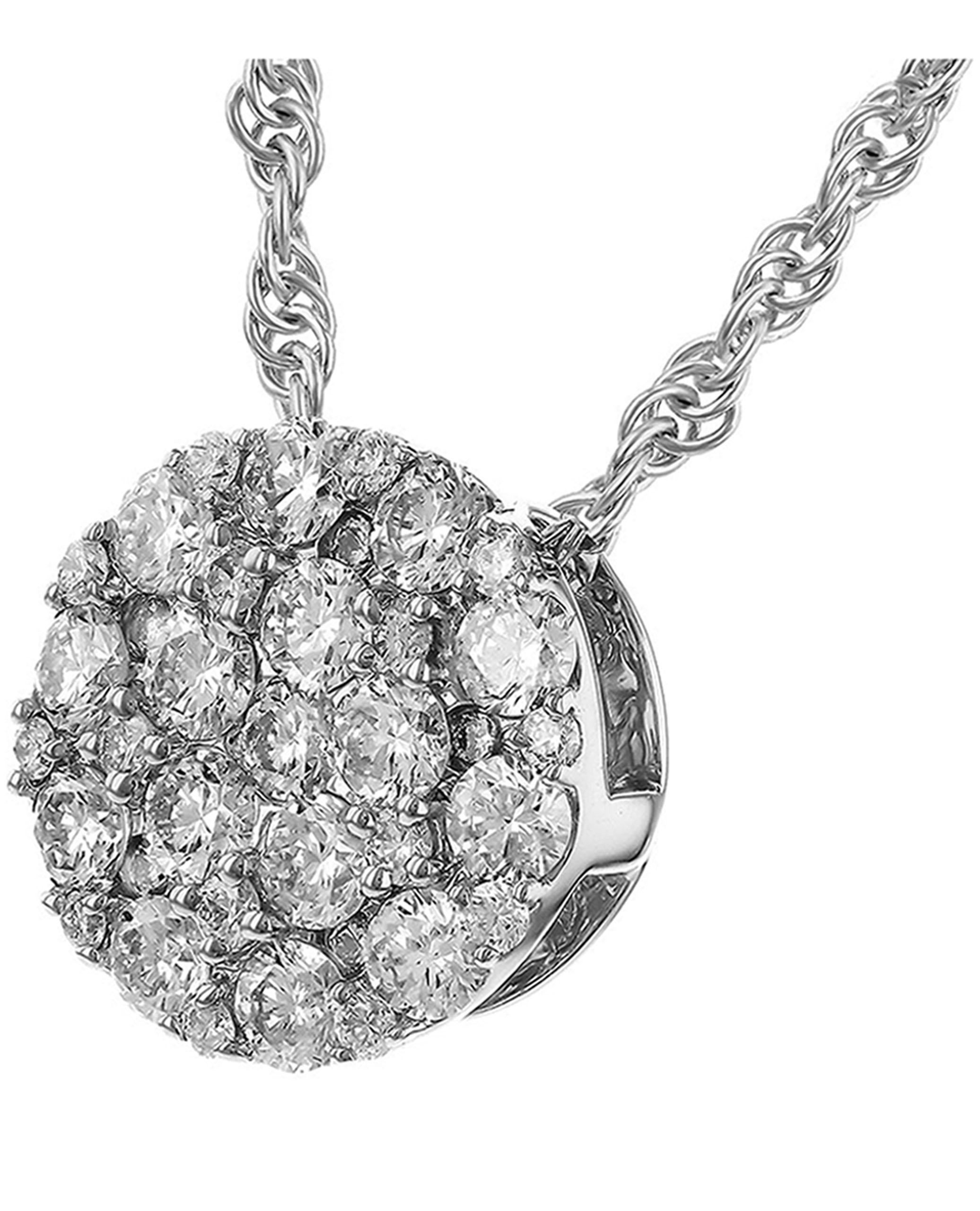 Contemporary Allison Kaufman 14K White Gold Diamond Circular Pendant Necklace For Sale