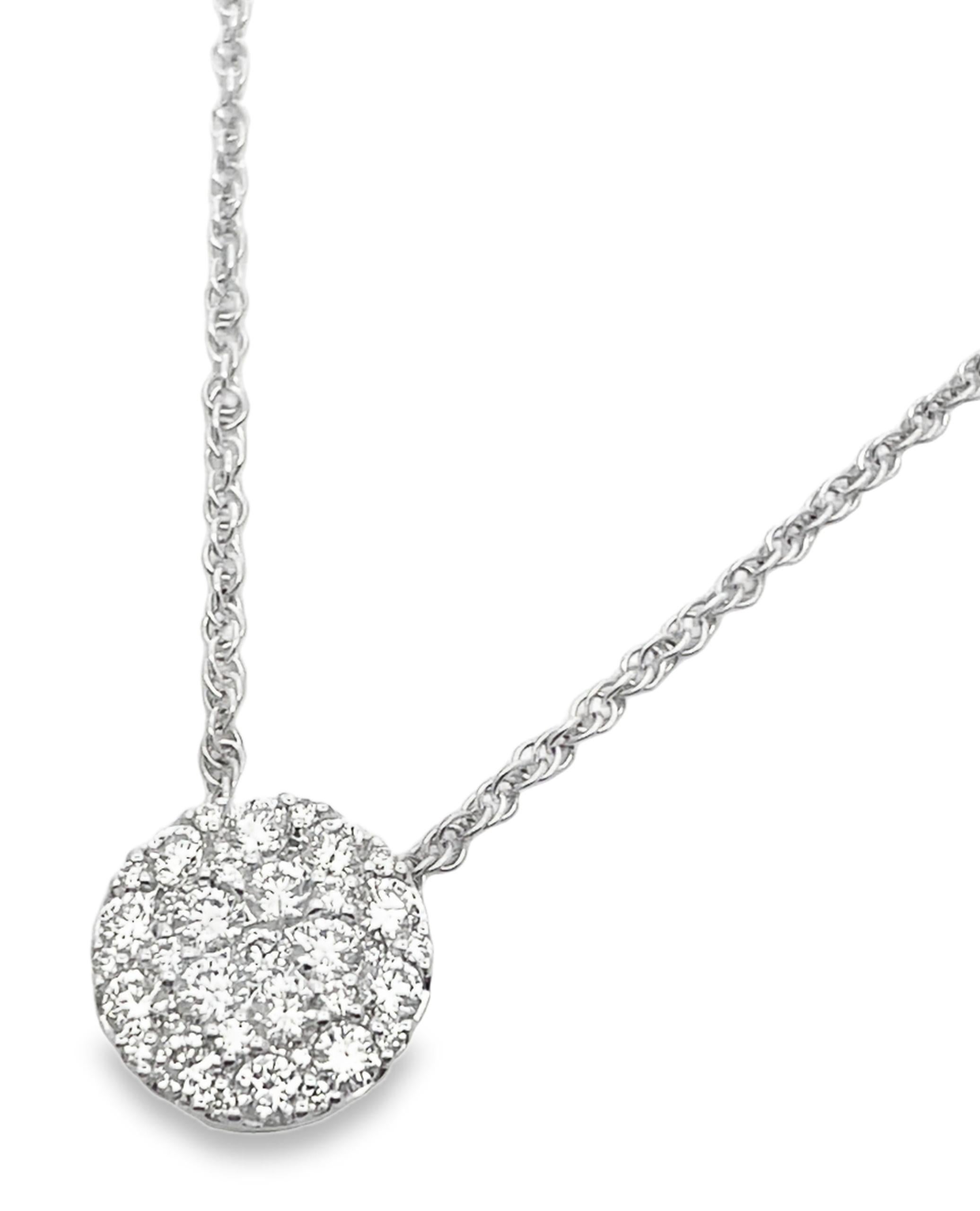 Round Cut Allison Kaufman 14K White Gold Diamond Circular Pendant Necklace For Sale
