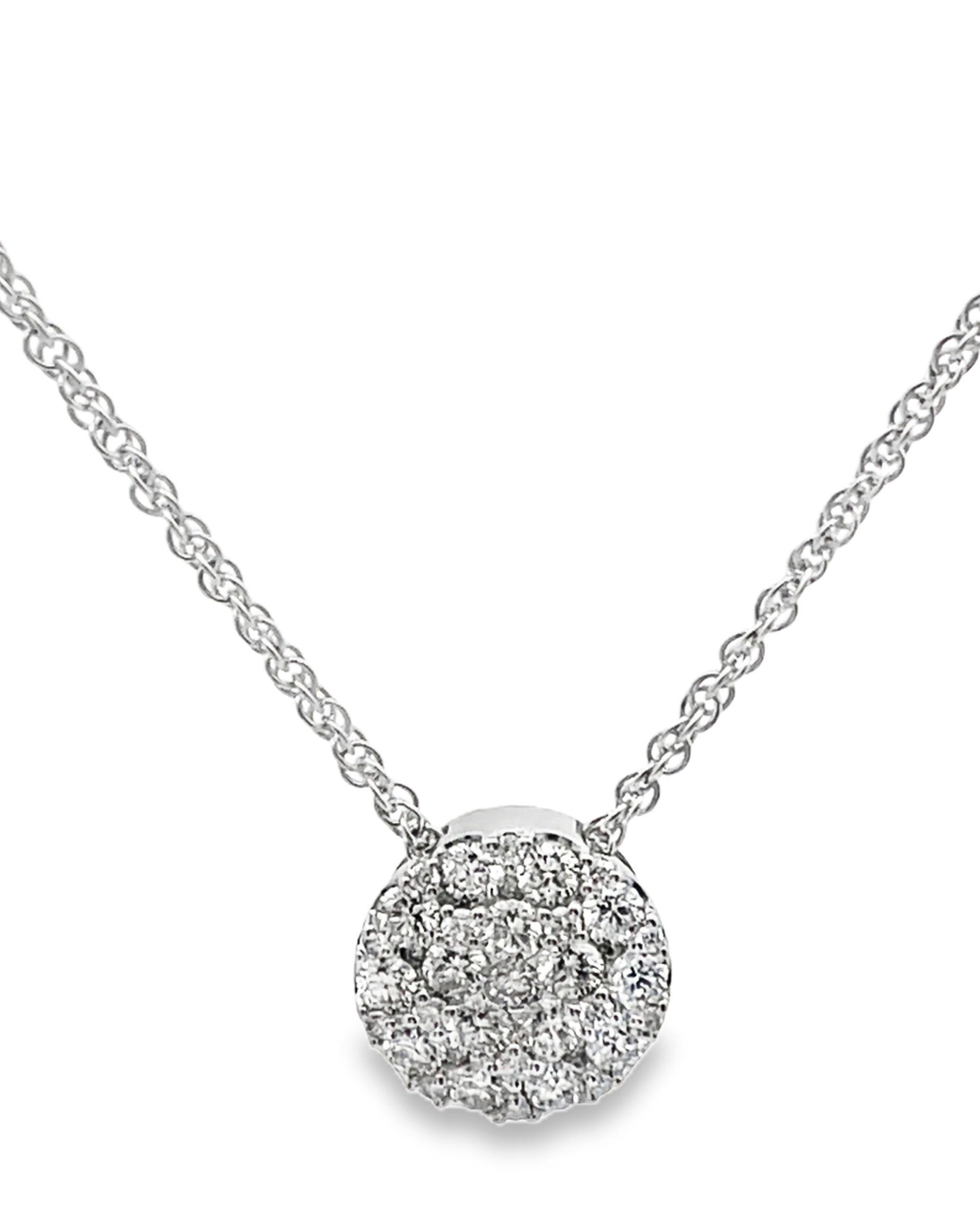 Women's Allison Kaufman 14K White Gold Diamond Circular Pendant Necklace For Sale