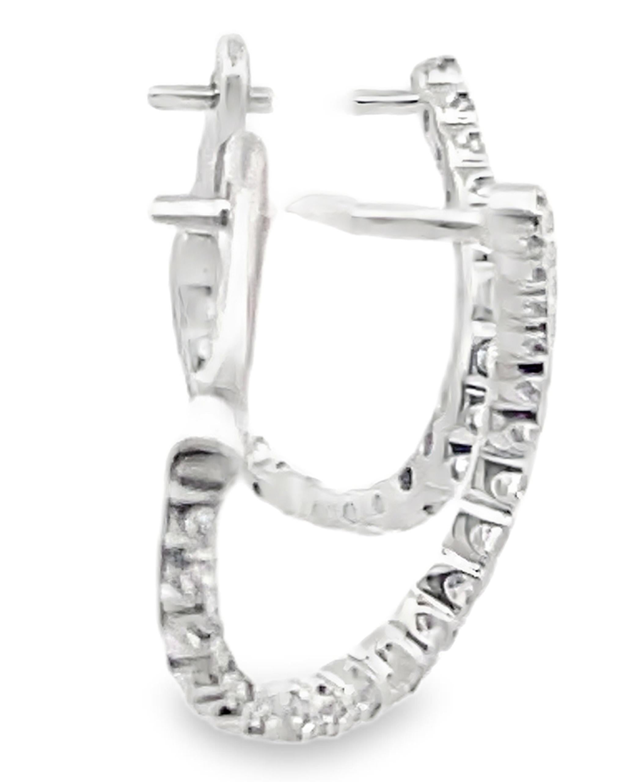 Round Cut Allison Kaufman 14K White Gold Diamond Hoop Earrings 0.50 Carats For Sale