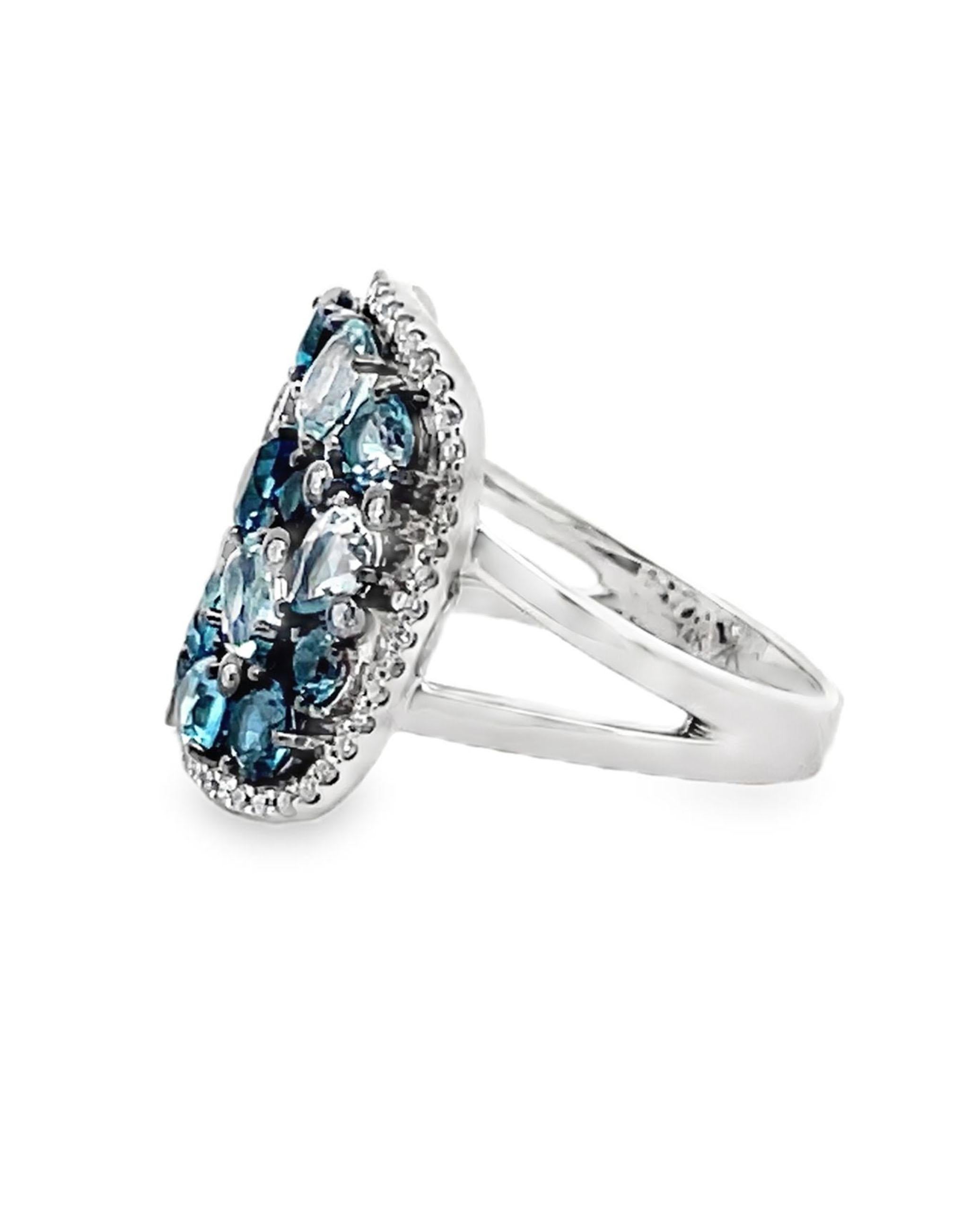 Contemporary Allison Kaufman 14K White Gold Fashion Ring with Blue Topaz & Diamonds For Sale