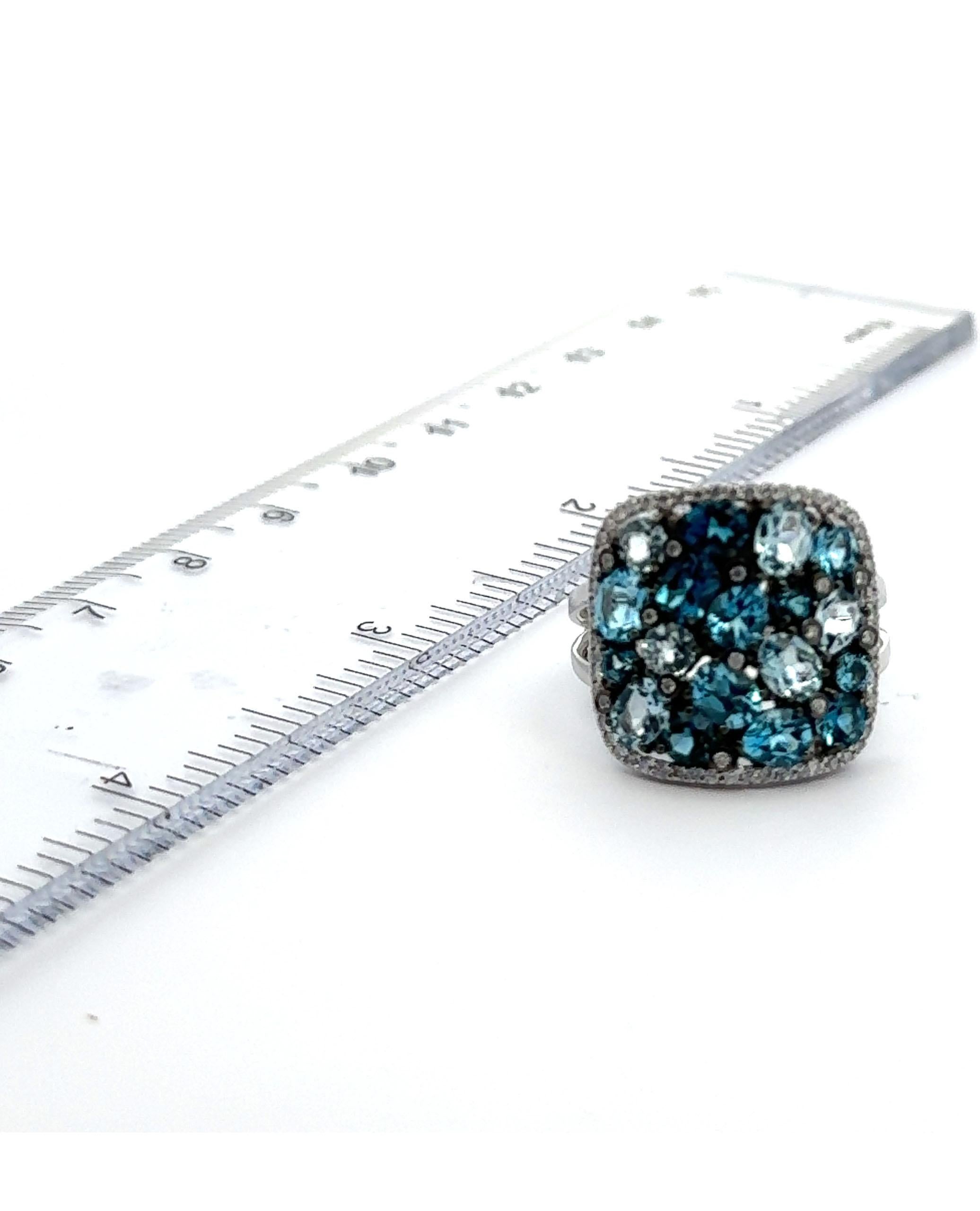 Round Cut Allison Kaufman 14K White Gold Fashion Ring with Blue Topaz & Diamonds For Sale