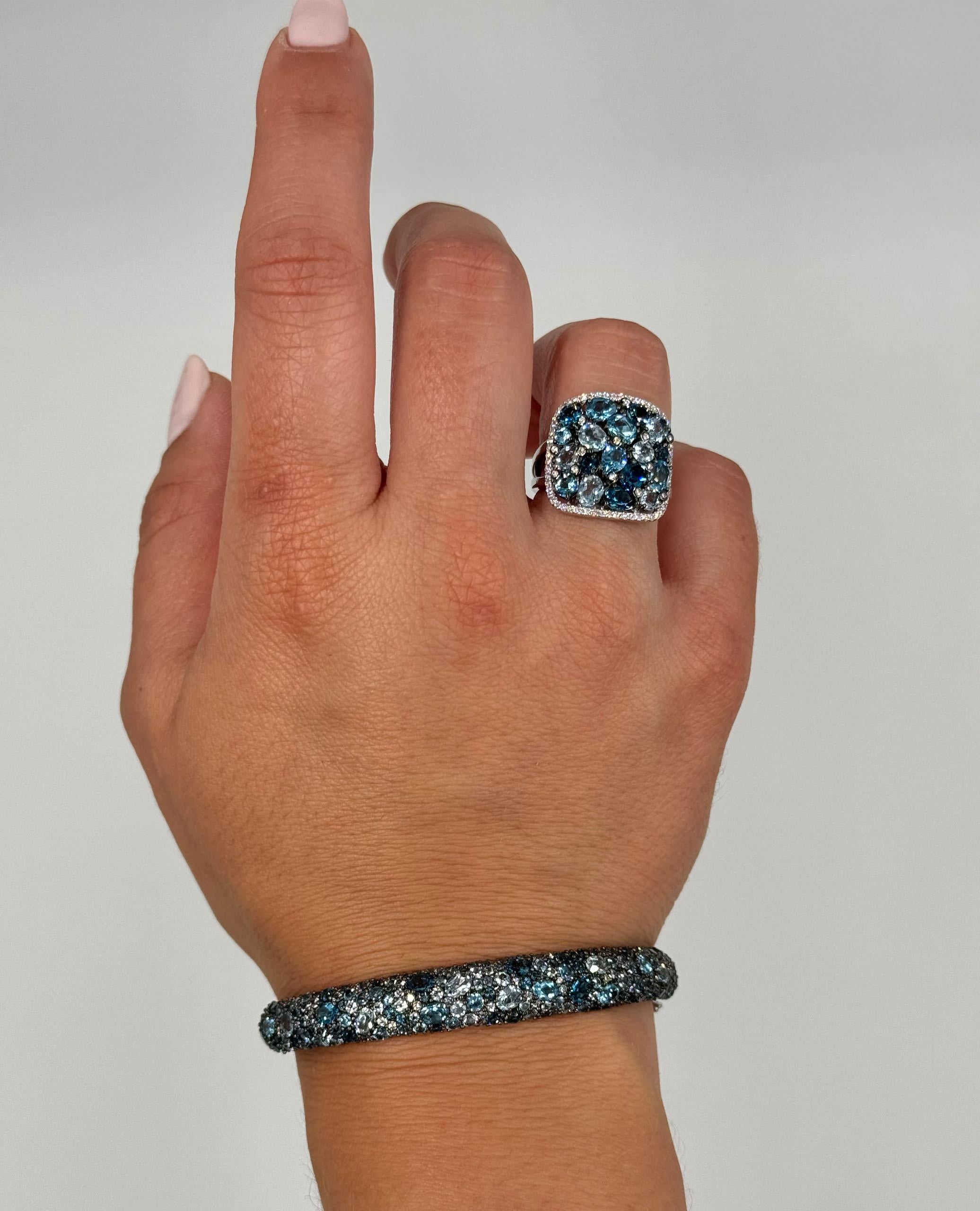 Allison Kaufman 14K White Gold Fashion Ring with Blue Topaz & Diamonds In New Condition For Sale In Old Tappan, NJ