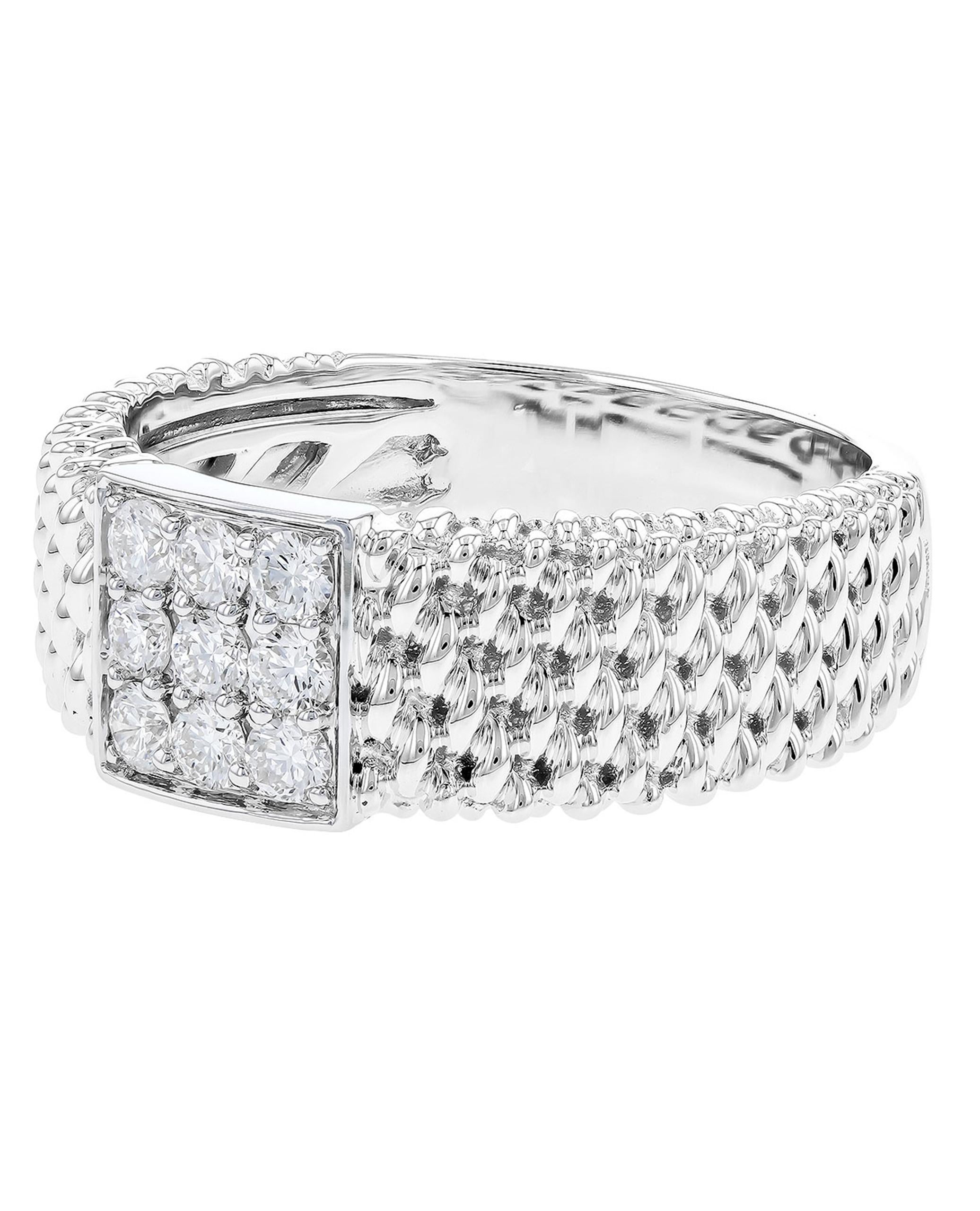 Allison Kaufman 14K white gold mesh ring with 9 round brilliant-cut diamonds 0.33 carat total weight.

- The diamonds are G/H color, SI1 clarity.
- Finger size 7.