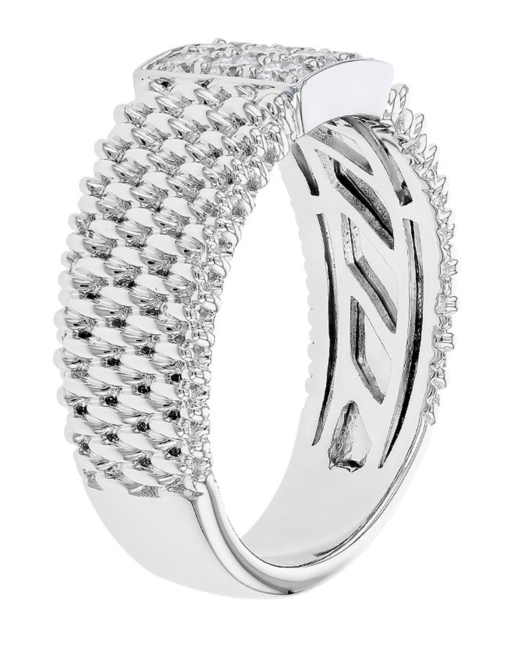Contemporary Allison Kaufman 14K White Gold Mesh Ring with Diamonds For Sale