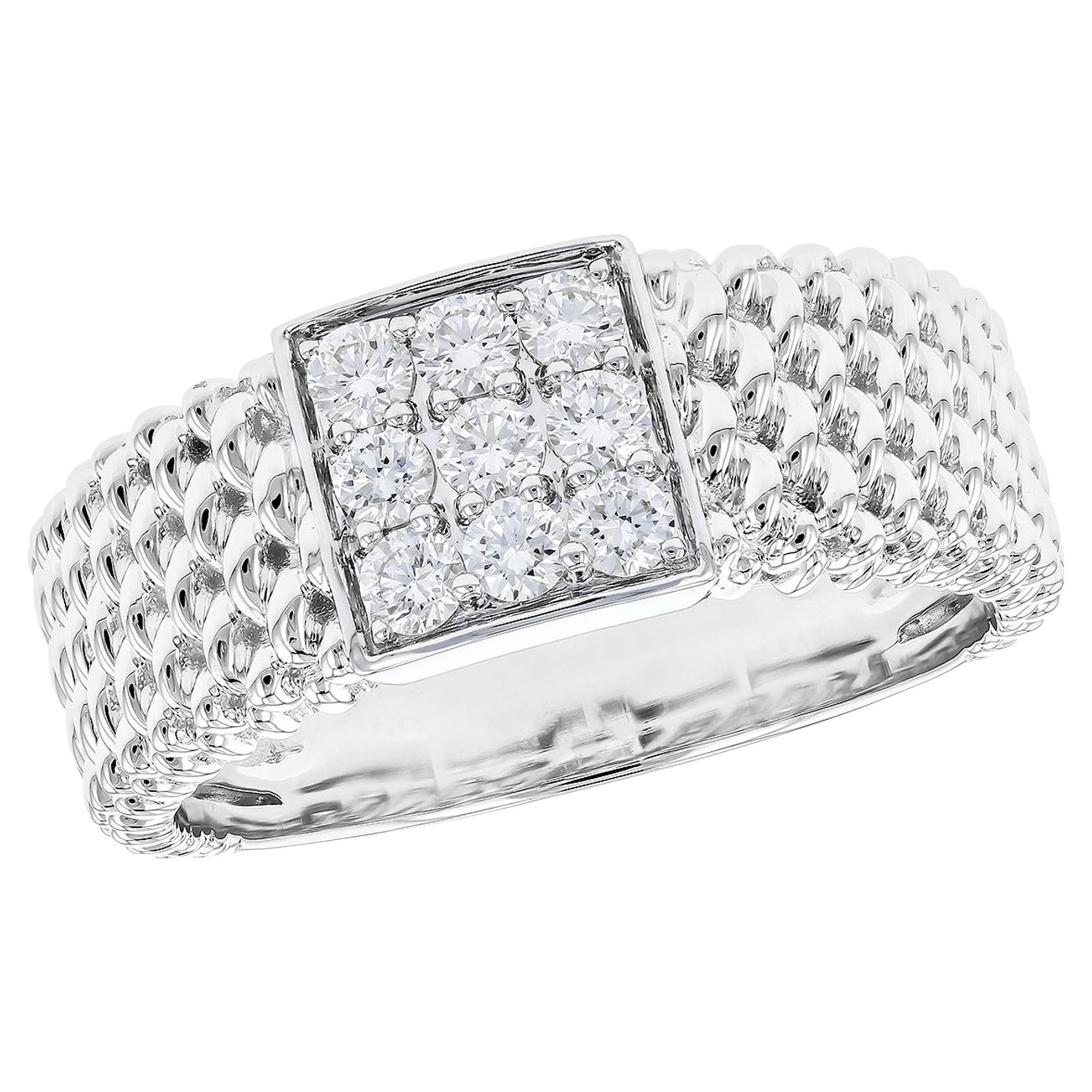 Allison Kaufman 14K White Gold Mesh Ring with Diamonds For Sale
