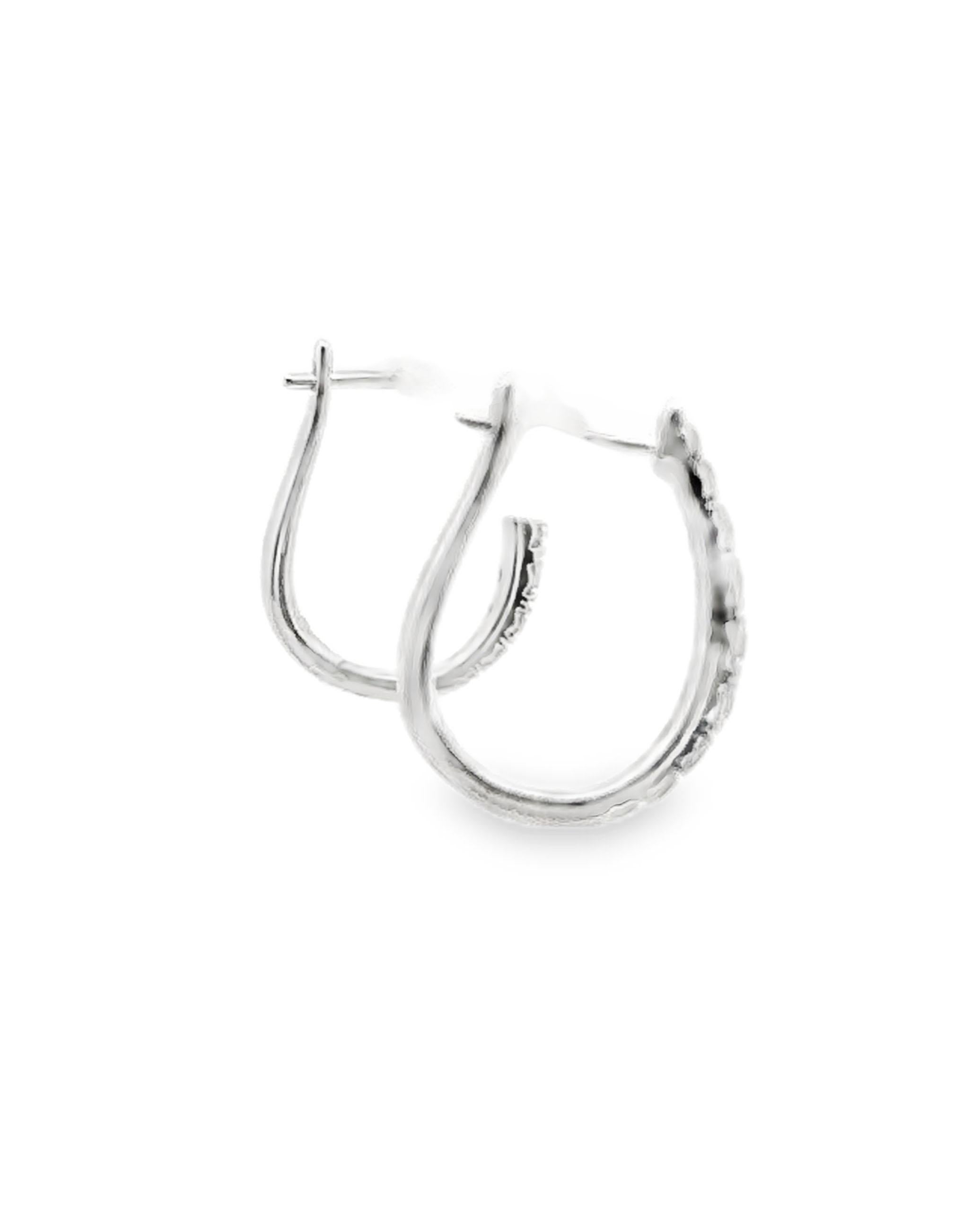 Round Cut Allison Kaufman 14K White Gold Oval Hoop Earrings with Diamonds For Sale