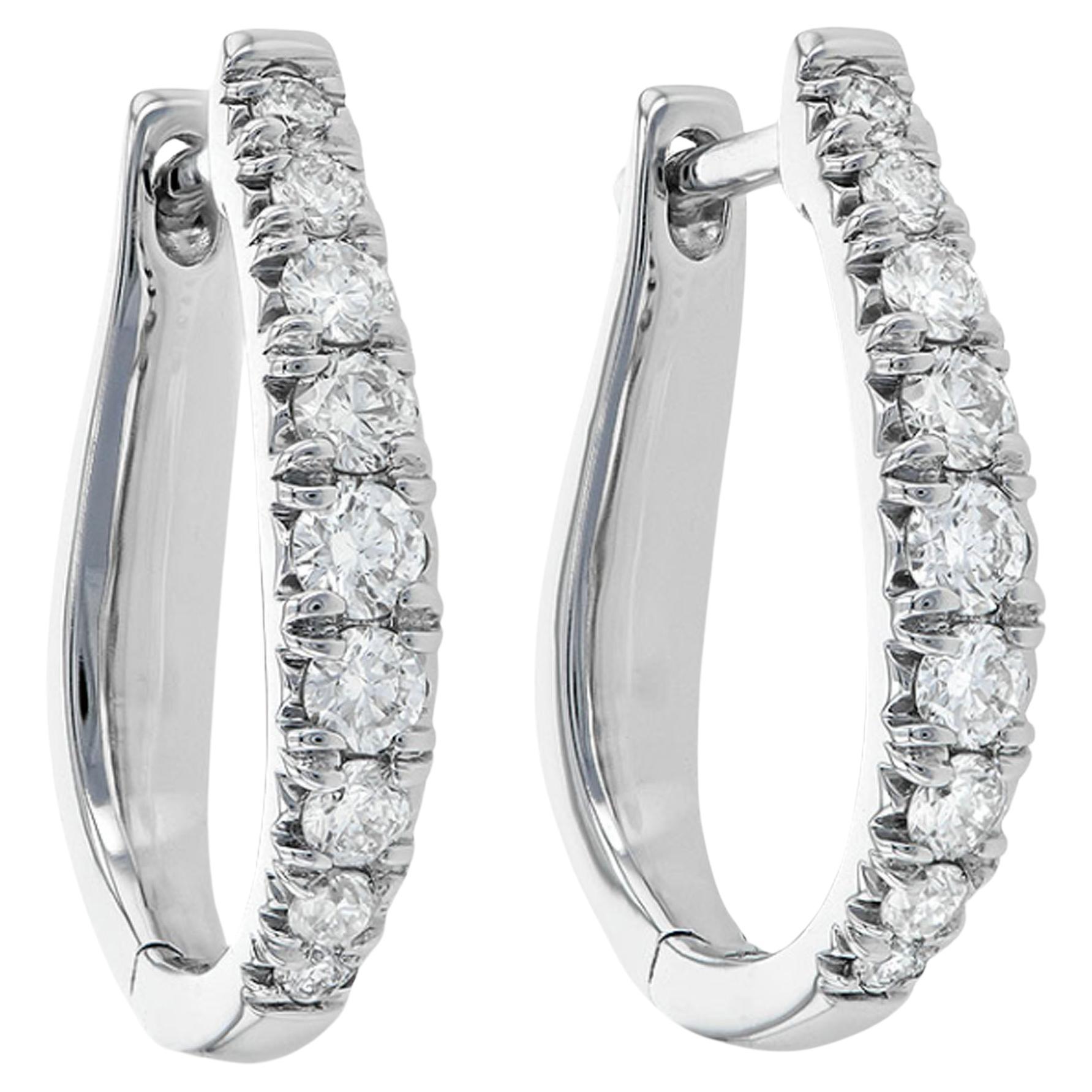 Allison Kaufman 14K White Gold Oval Hoop Earrings with Diamonds