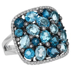Anillo Allison Kaufman de oro blanco de 14 quilates con topacio azul multicolor y diamantes