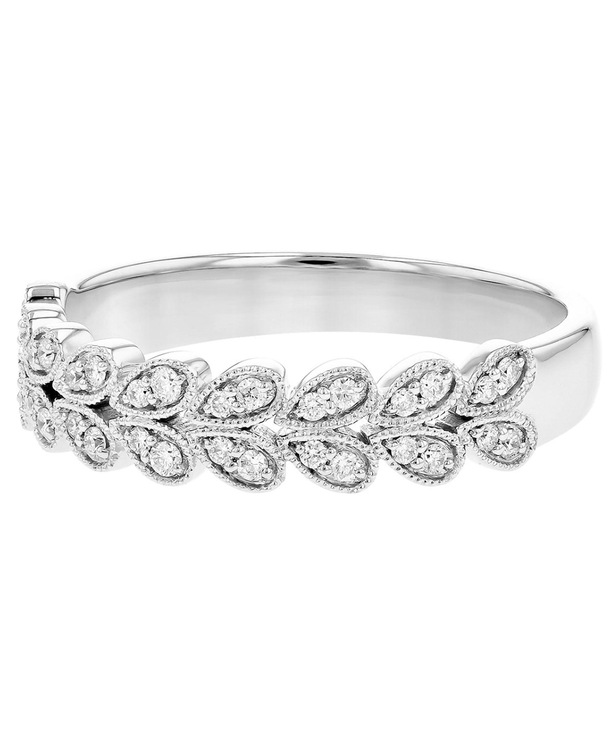Allison Kaufman 14K white gold organic design leaf ring furnished with round faceted diamonds weighing 0.16 carats total.  

- Finger size 7.
- Diamonds are G color, SI1/2 clarity.
