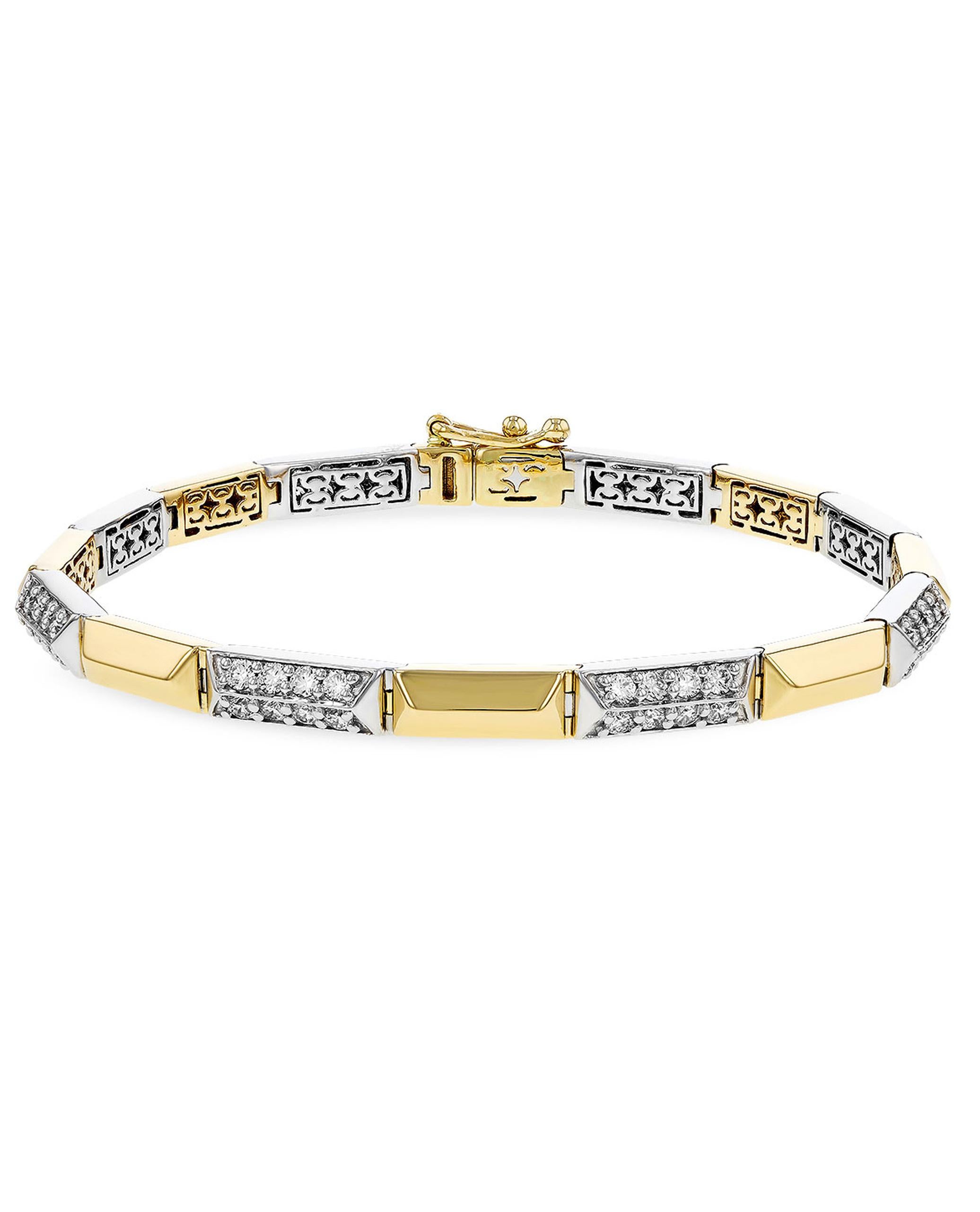 Allison Kaufman Armband aus 14 Karat Gelb- und Weißgold mit runden Diamanten von insgesamt 1,94 Karat.  

- Diamanten sind G Farbe, SI3 Klarheit 
- Armband ist 7 Zoll lang 

Video und Bilder sind hier enthalten; auf Anfrage stellen wir gerne weitere