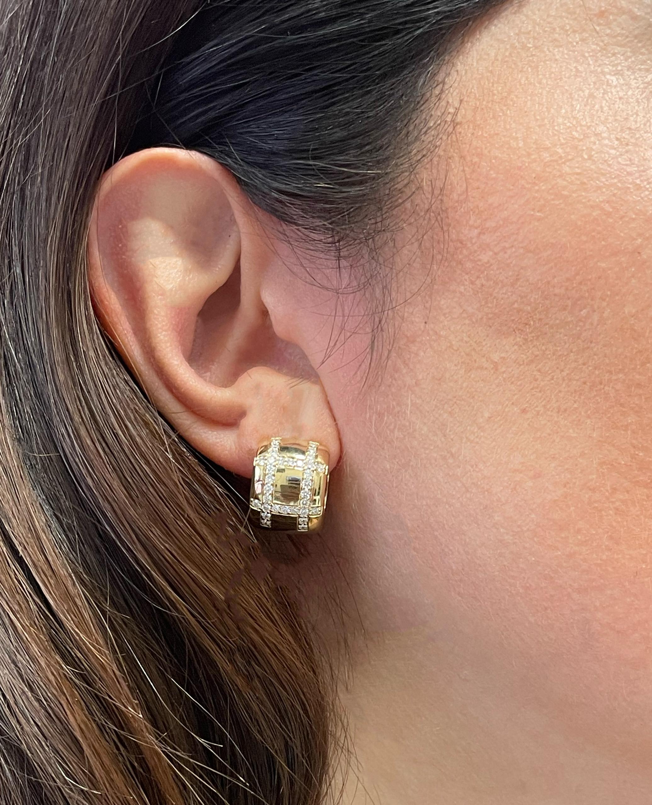 Allison Kaufman 14K Yellow Gold 0.75 Carats Diamond Huggie Earrings For Sale 1